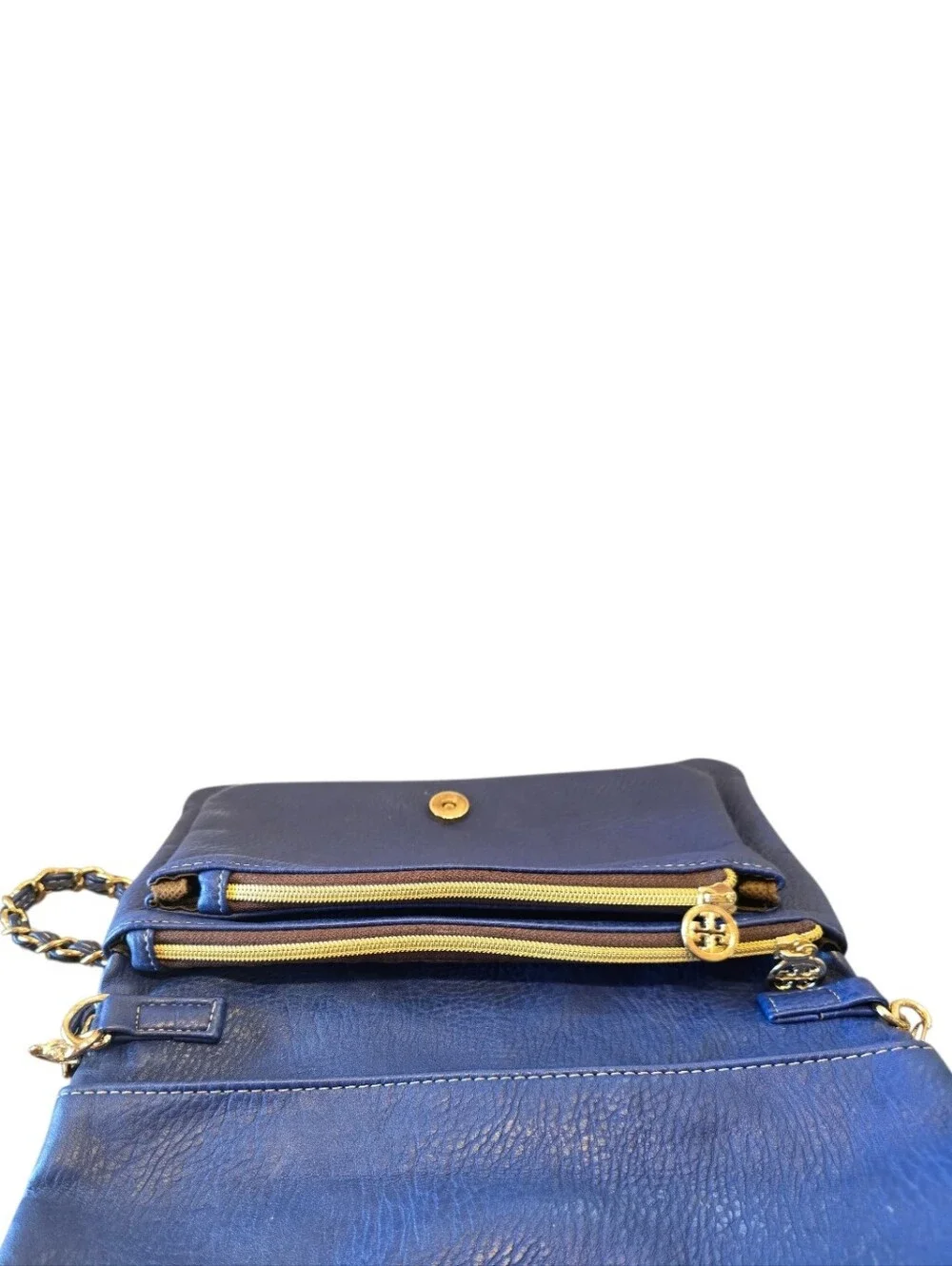 Tory Burch Cobalt Blue Pebbled Leather Convertible Clutch Shoulder Bag